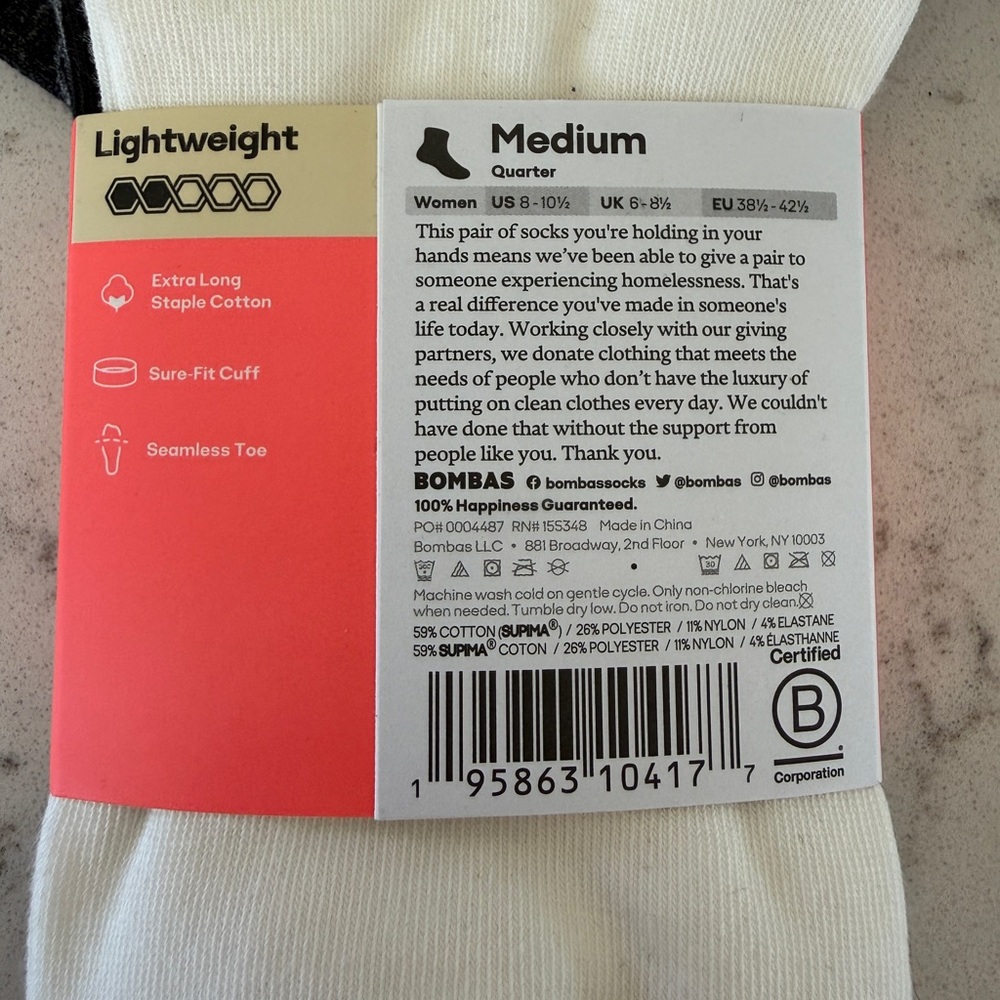 Bombas Women’s lightweight  4 pack socks - Picture 2 of 4